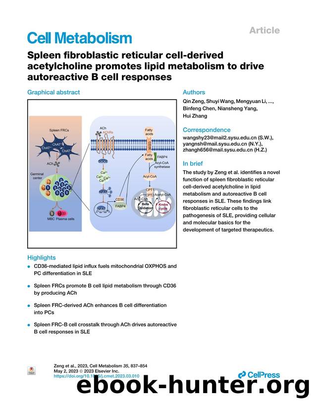 Spleen fibroblastic reticular cell-derived acetylcholine promotes lipid metabolism to drive autoreactive B cell responses by unknow