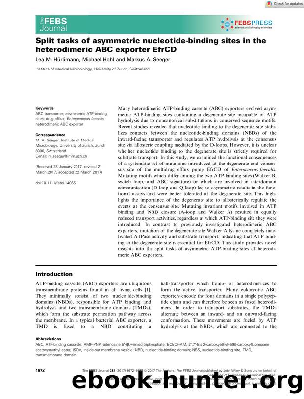 Split tasks of asymmetric nucleotideâbinding sites in the heterodimeric ABC exporter EfrCD by Unknown