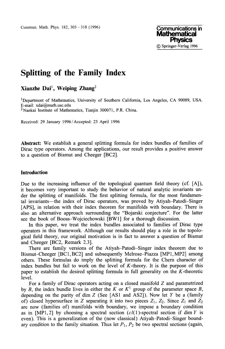 Splitting of the family index by Unknown
