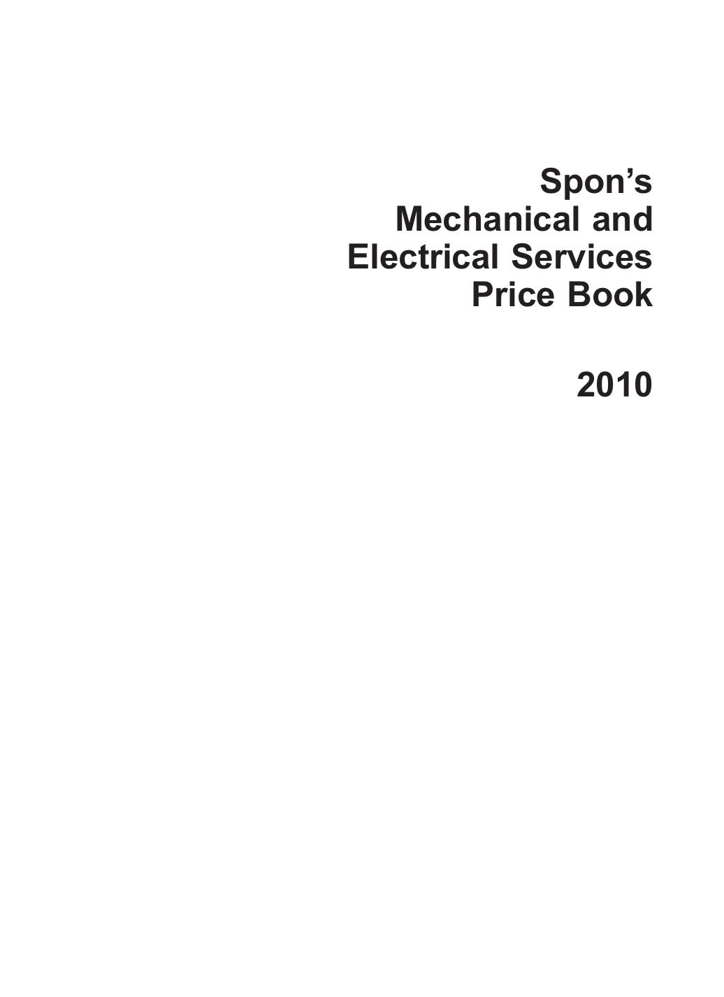 Sponâs Mechanical and Electrical Services Price Book 2010 by DAVIS LANGDON LLP