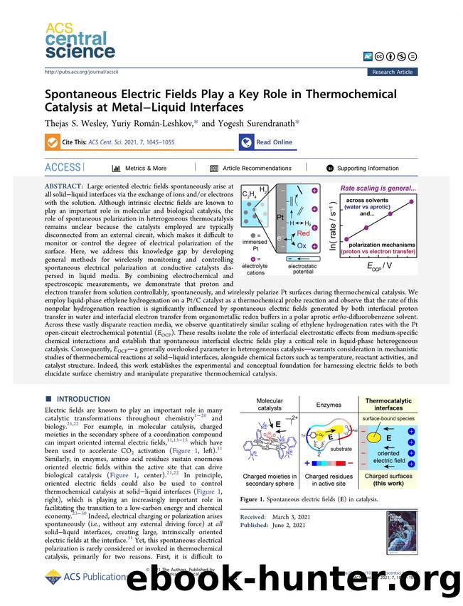 Spontaneous Electric Fields Play a Key Role in Thermochemical Catalysis at MetalâLiquid Interfaces by unknow