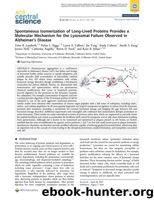 Spontaneous Isomerization of Long-Lived Proteins Provides a Molecular Mechanism for the Lysosomal Failure Observed in Alzheimerâs Disease by unknow