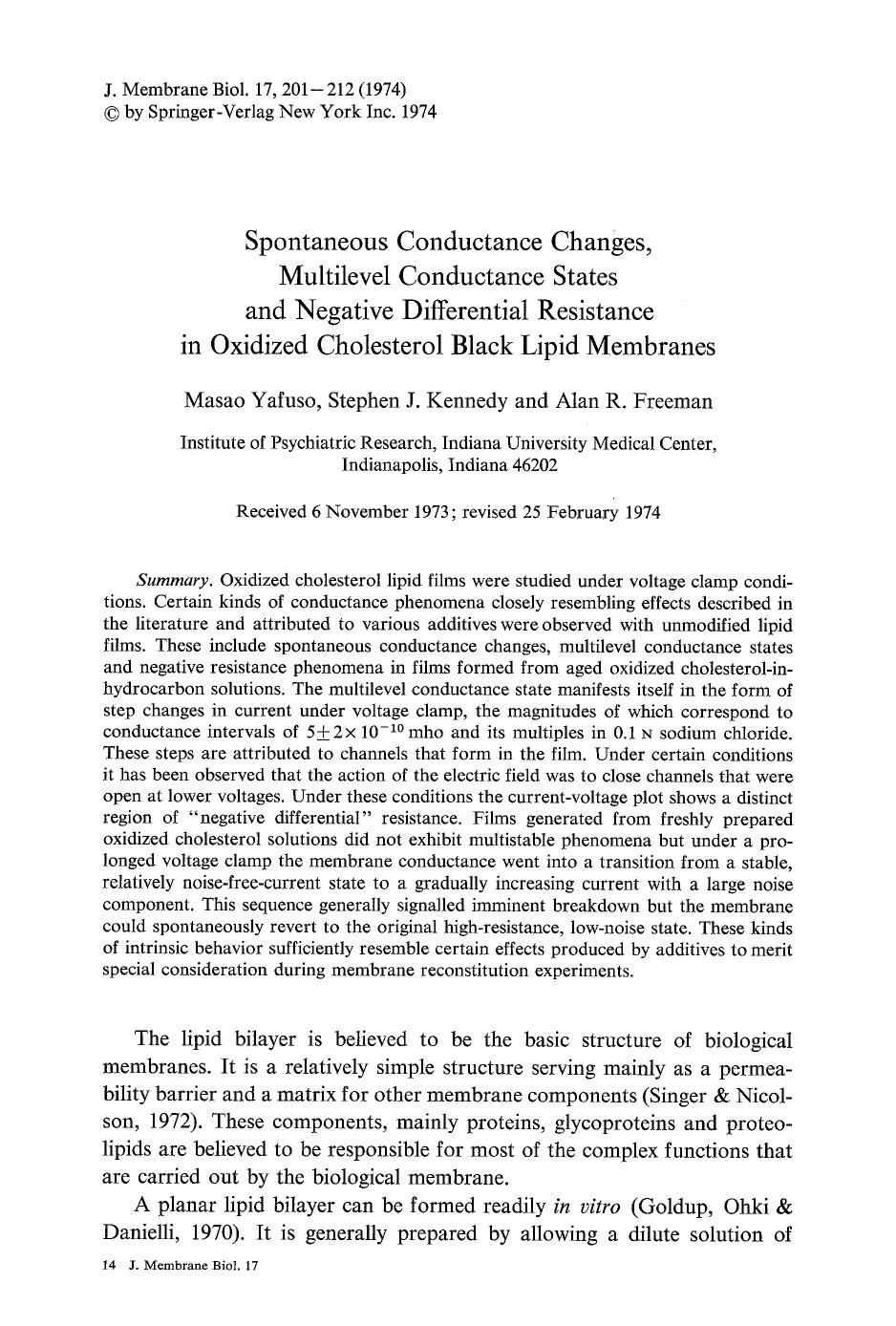 Spontaneous conductance changes, multilevel conductance states and negative differential resistance in oxidized cholesterol black lipid membranes by Unknown