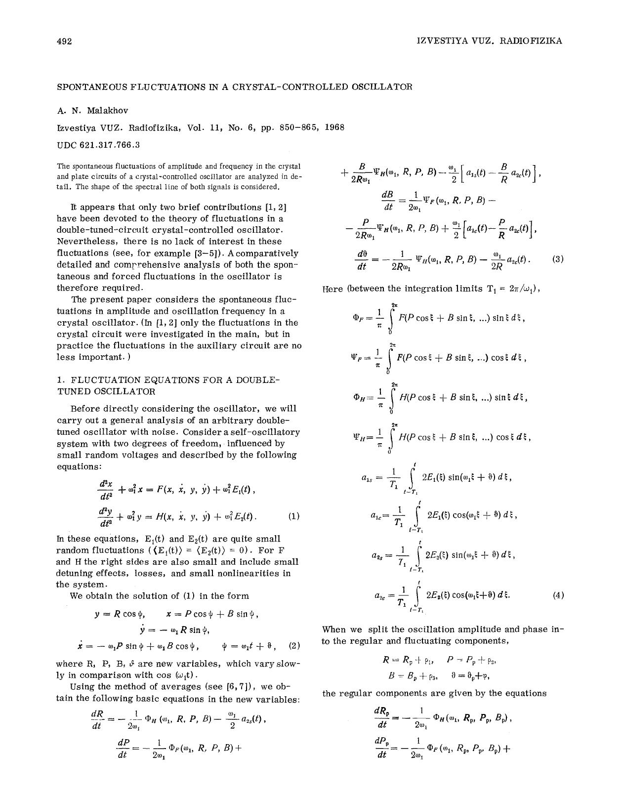 Spontaneous fluctuations in a crystal-controlled oscillator by Unknown
