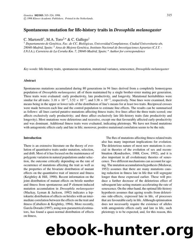 Spontaneous mutation for life-history traits in Drosophila melanogaster by Unknown