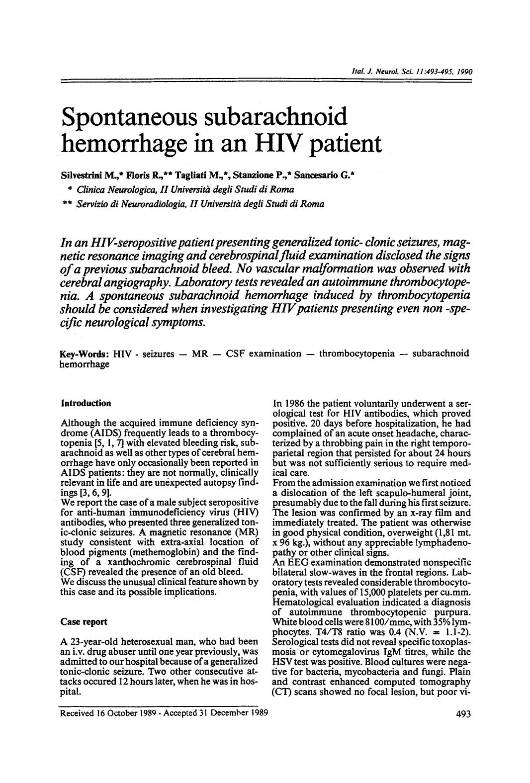 Spontaneous subarachnoid hemorrhage in an HIV patient by Unknown