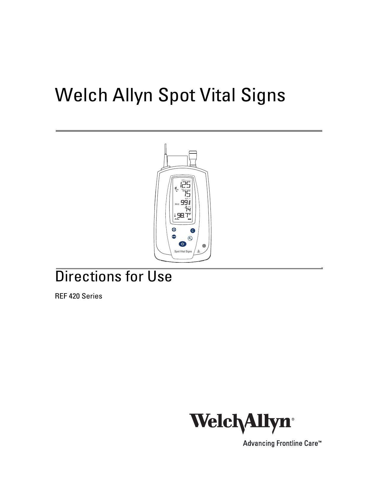 Spot Vital Signs 420 Series - Directions for Use by Welch Allyn