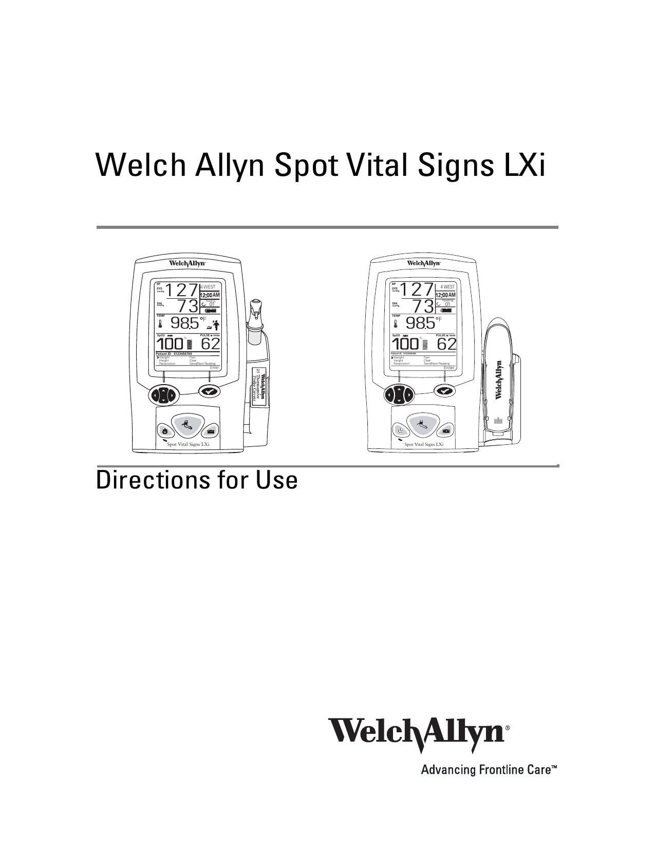 Spot Vital Signs LXi Directions for Use by Welch Allyn