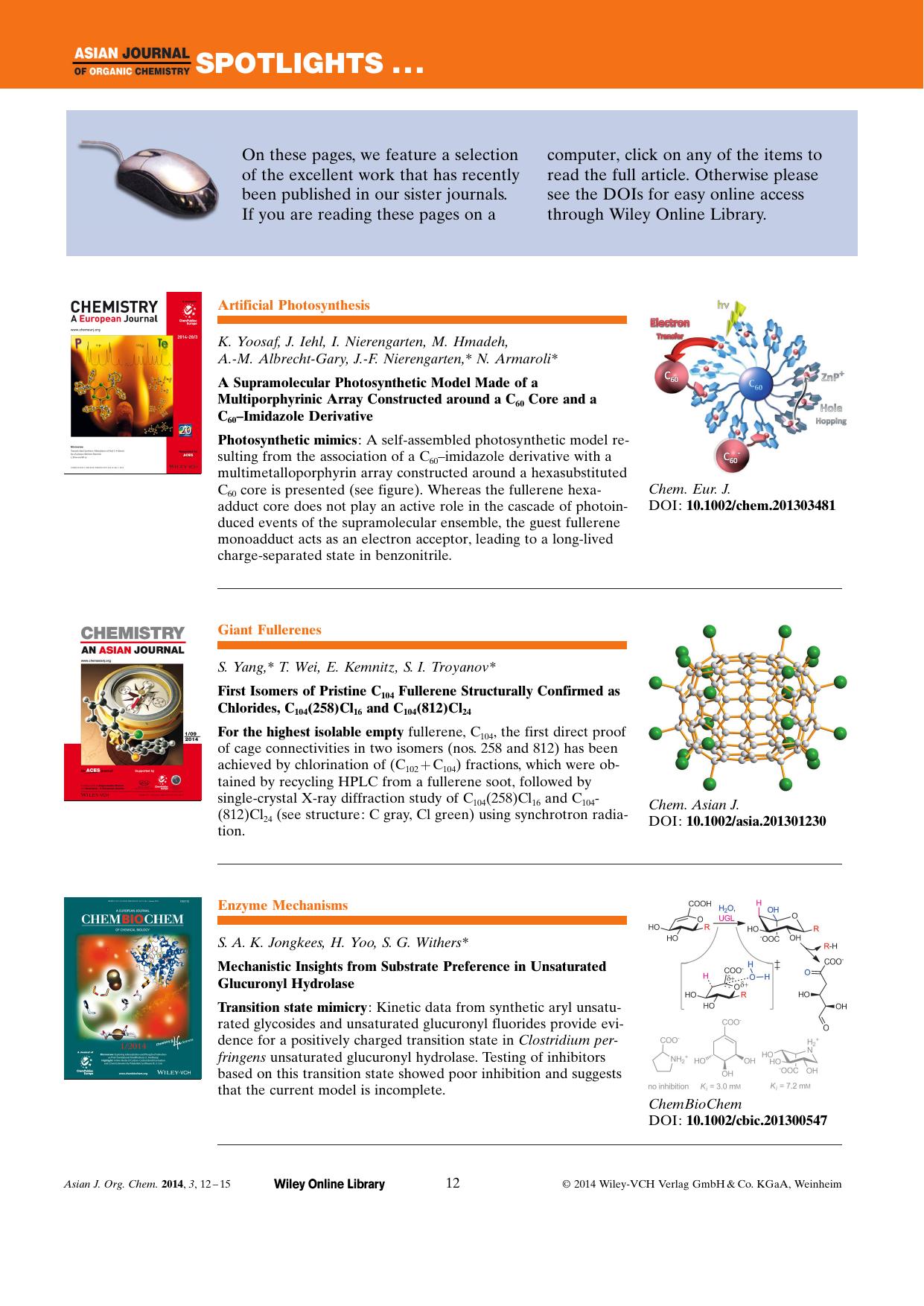 Spotlights on our sister journals: Asian J. Org. Chem. 12014 by Unknown