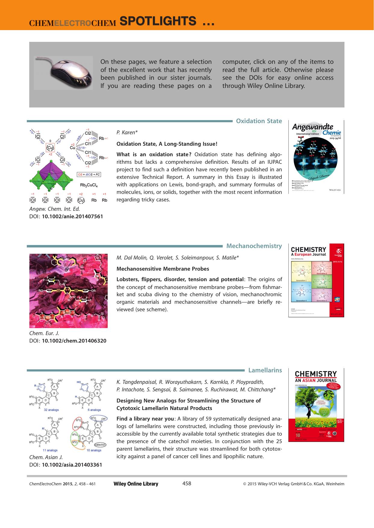 Spotlights on our sister journals: ChemElectroChem 42015 by Unknown