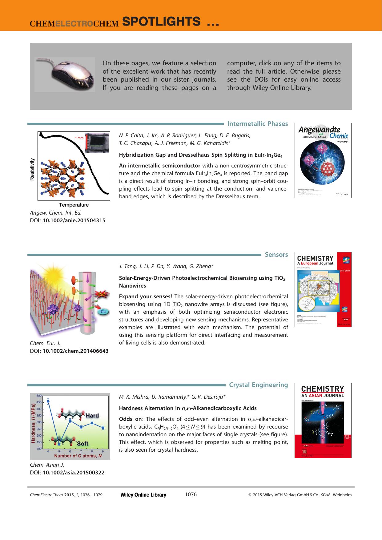 Spotlights on our sister journals: ChemElectroChem 82015 by Unknown