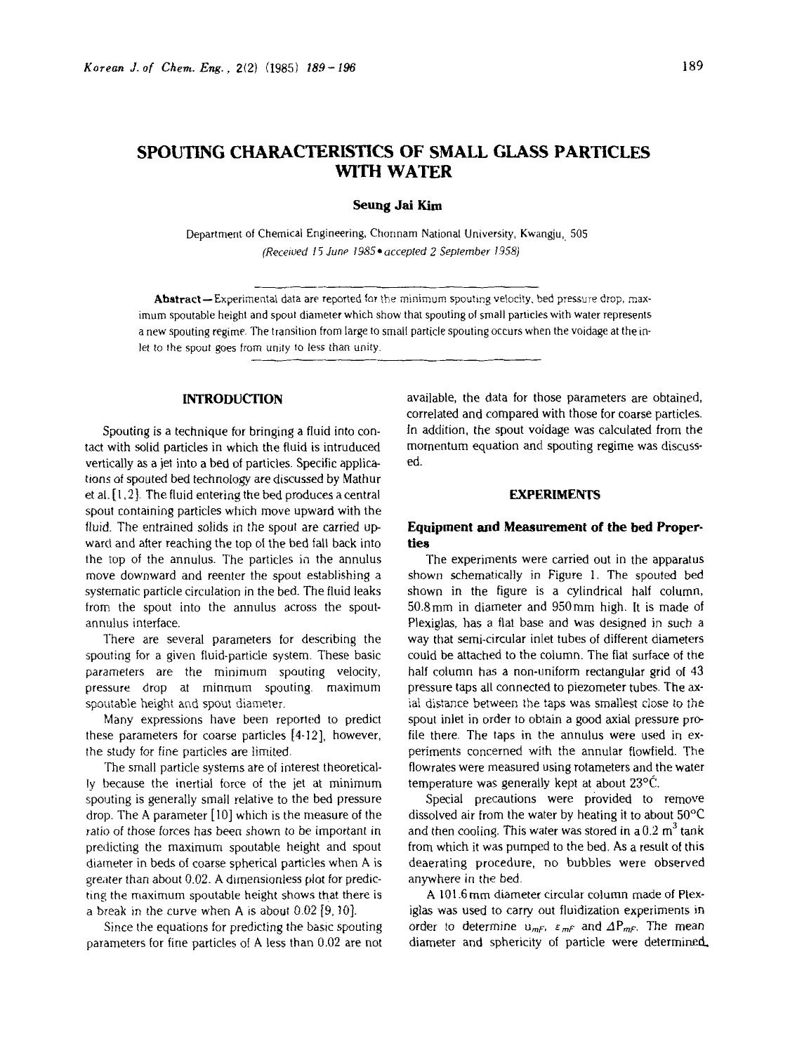 Spouting characteristics of small glass particles with water by Unknown