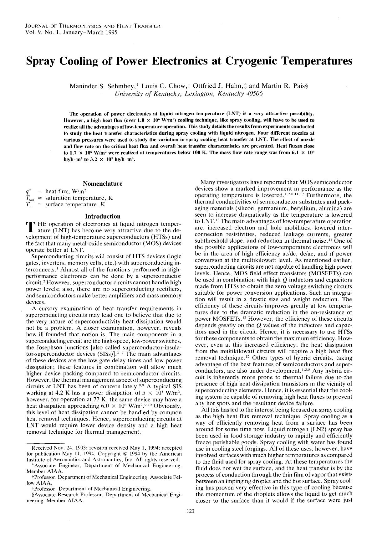 Spray cooling of power electronics at cryogenic temperatures by Unknown