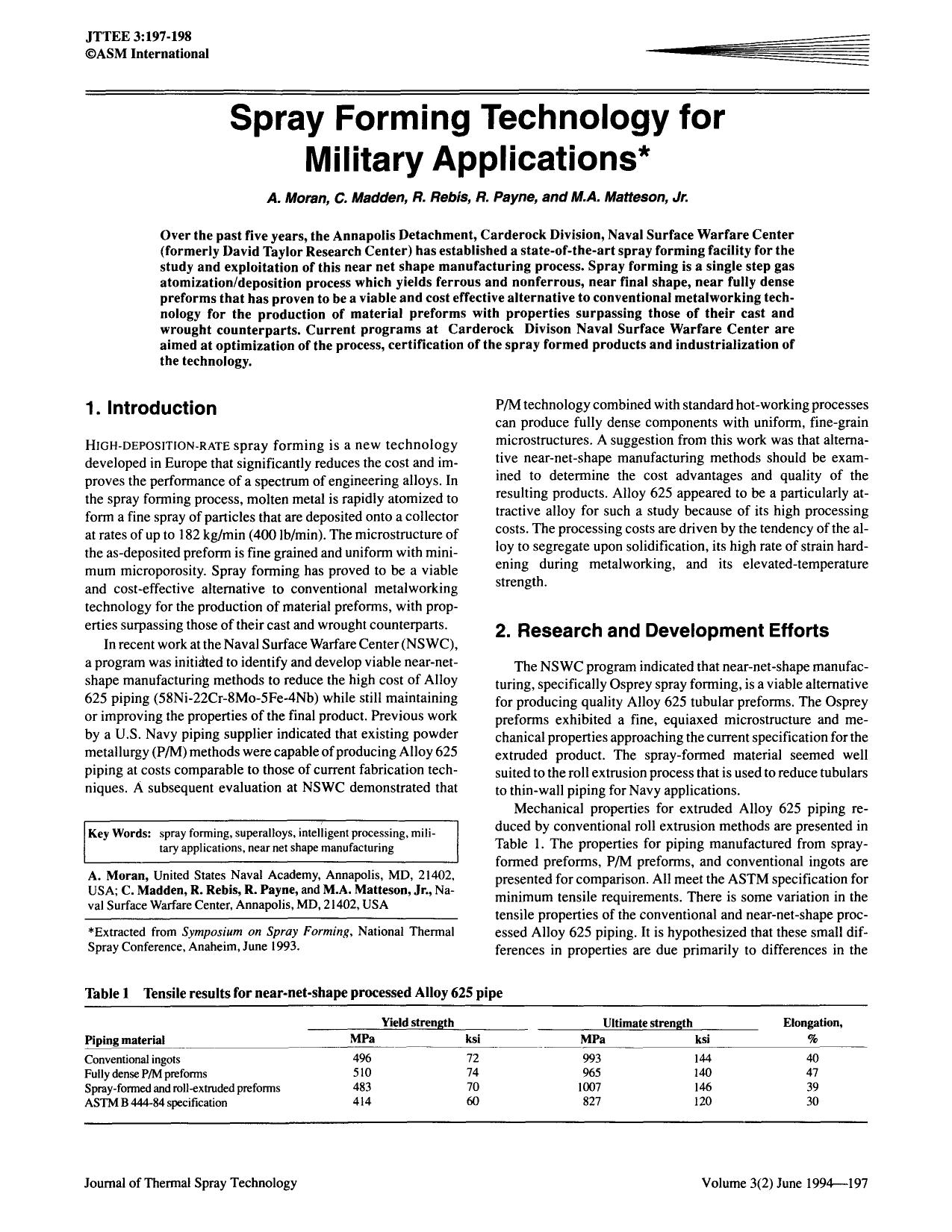 Spray forming technology for military applications by Unknown