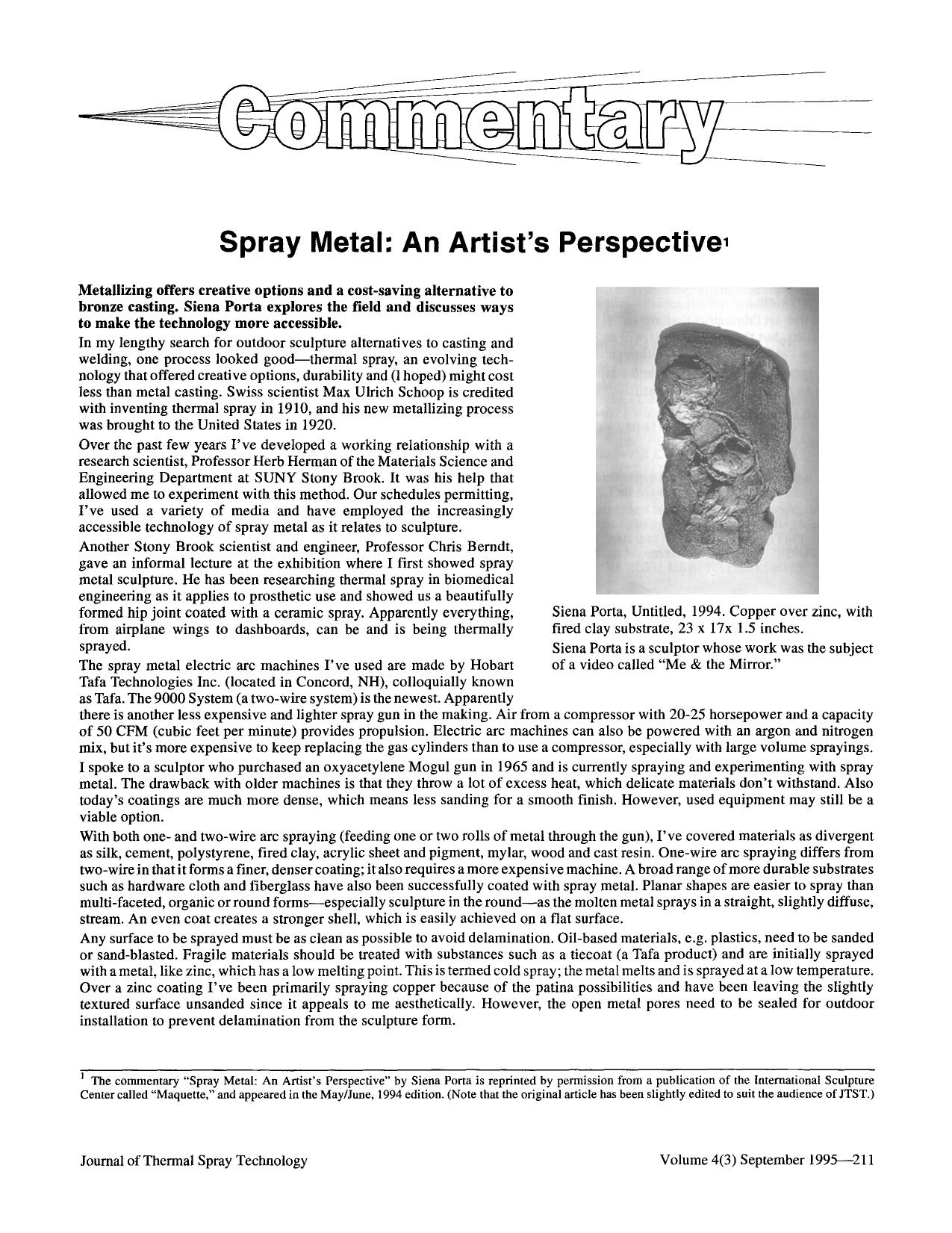 Spray metal: An artist&#x2019;s perspective by Unknown