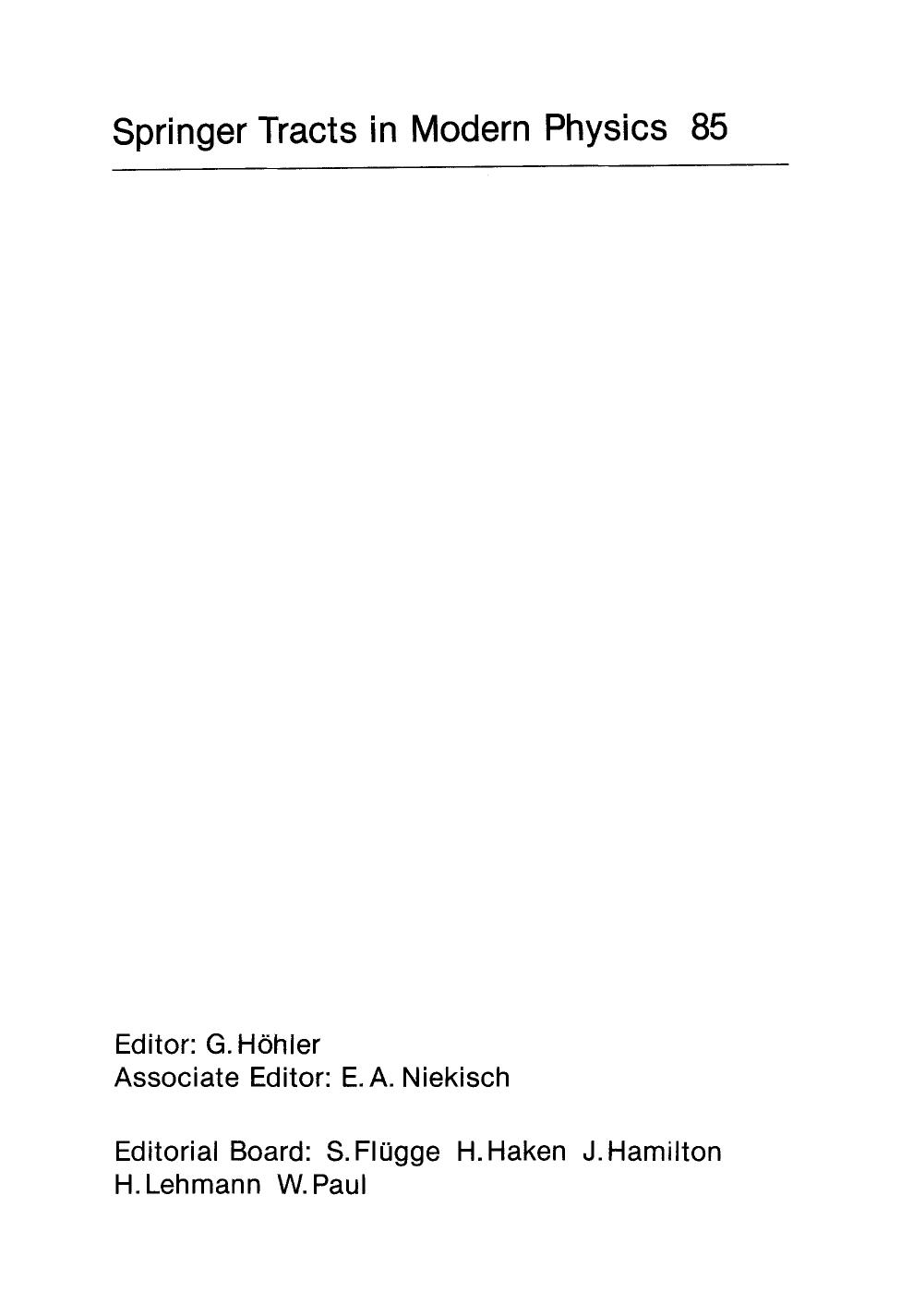 Springer Tracts in Modern Physics by Unknown