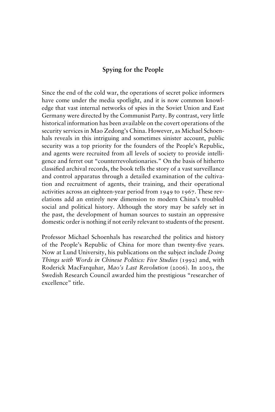 Spying for the People: Mao's Secret Agents, 1949–1967 by Unknow