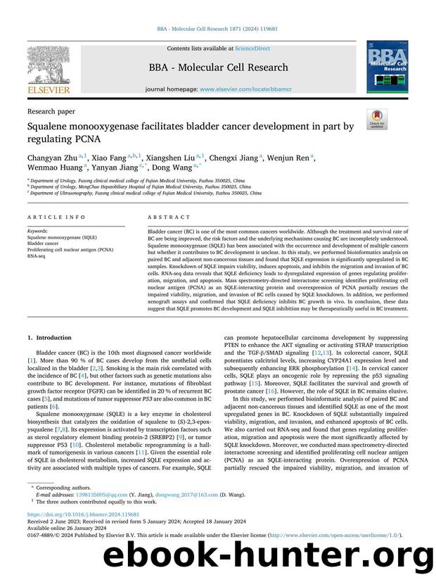 Squalene monooxygenase facilitates bladder cancer development in part by regulating PCNA by unknow