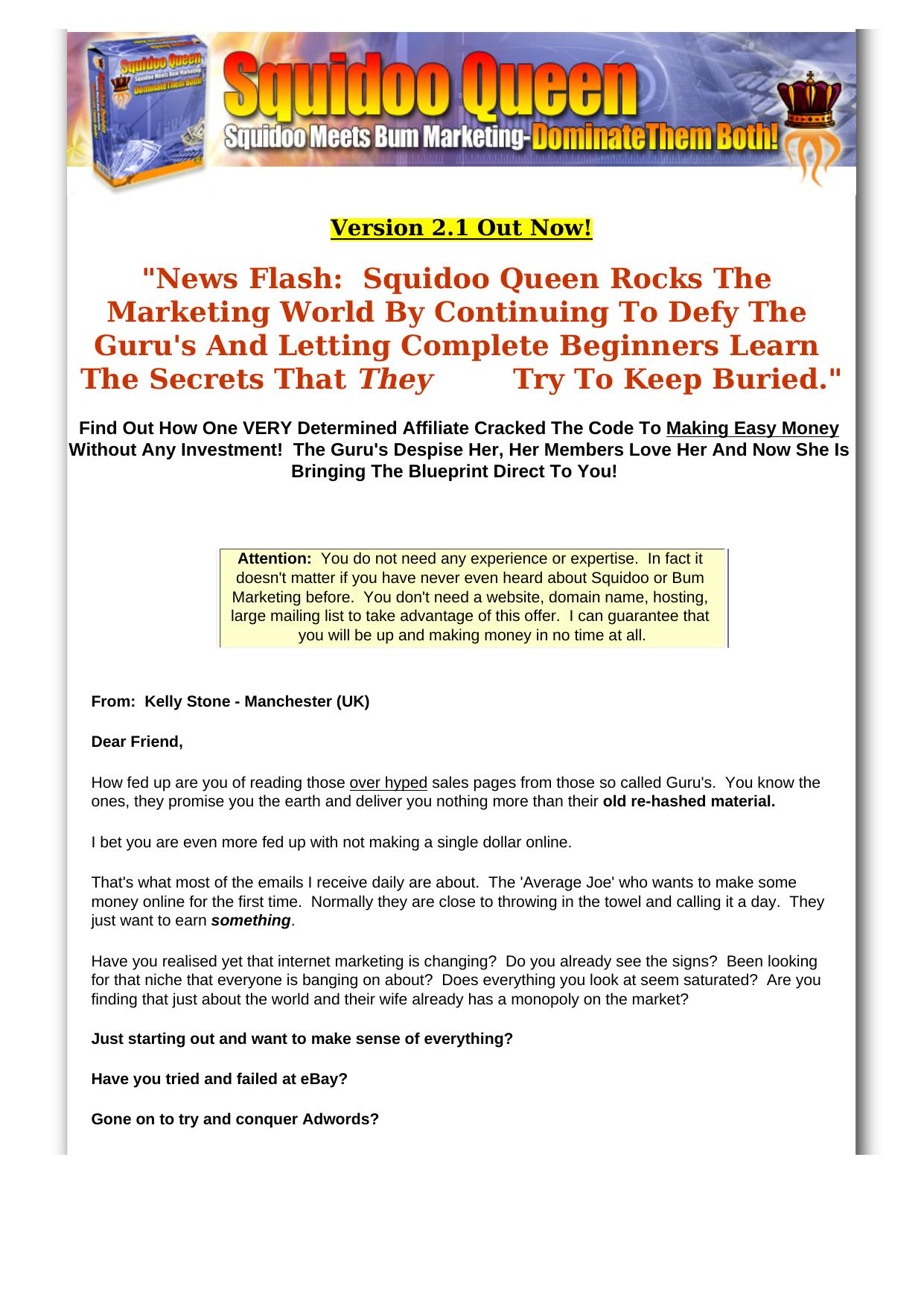 Squidoo Queen V2.1. Squidoo Meets Bum Marketing - Dominate Them Both! by Best of Kuszter's Collection