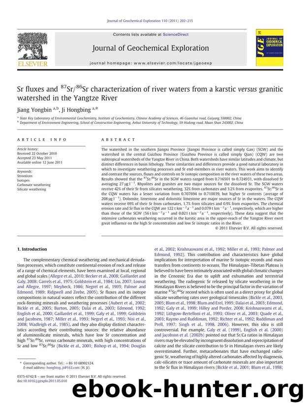Sr fluxes and 87Sr86Sr characterization of river waters from a karstic versus granitic watershed in the Yangtze River by Jiang Yongbin