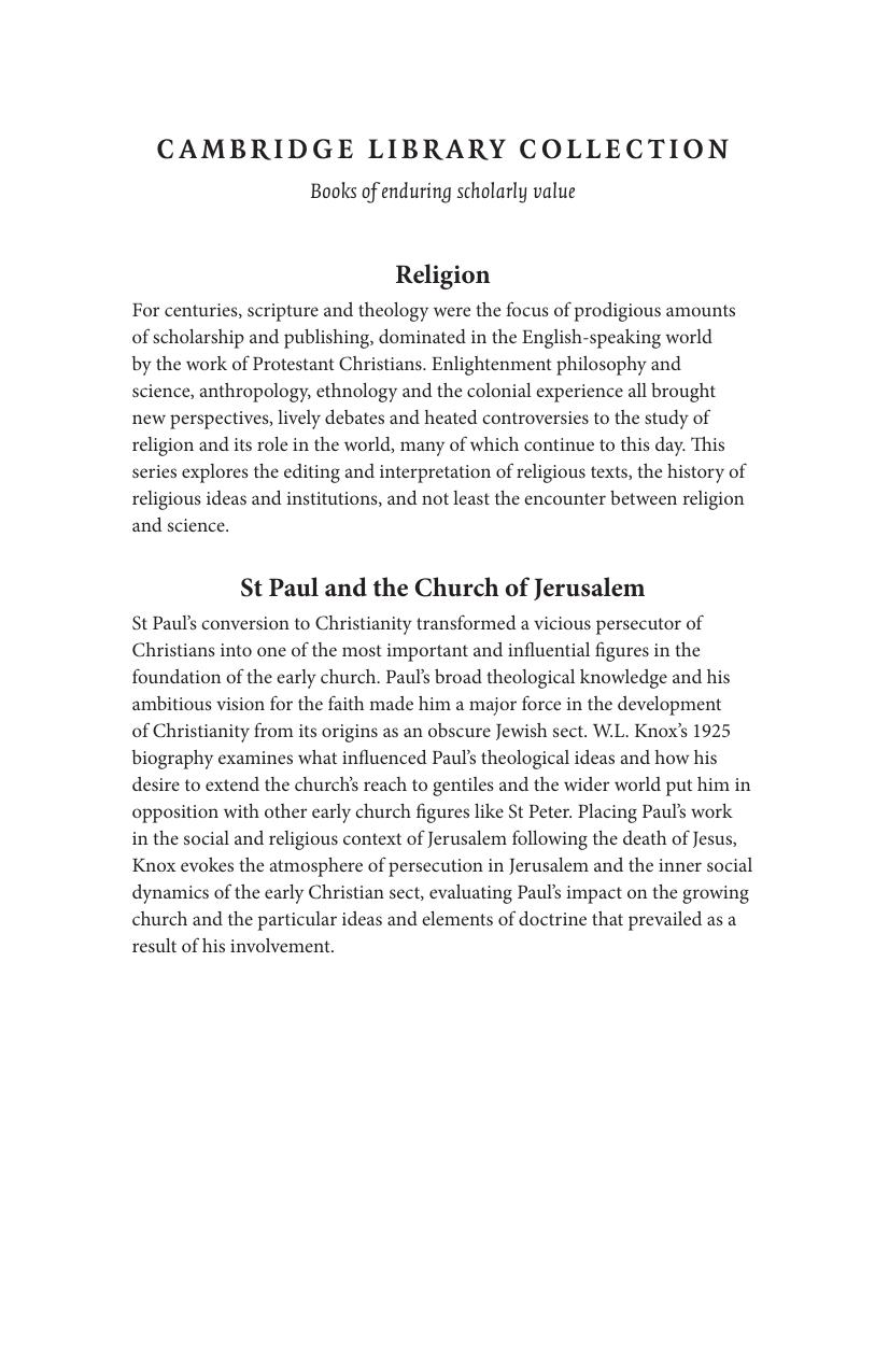 St Paul and the Church of Jerusalem by Wilfred Lawrence Knox