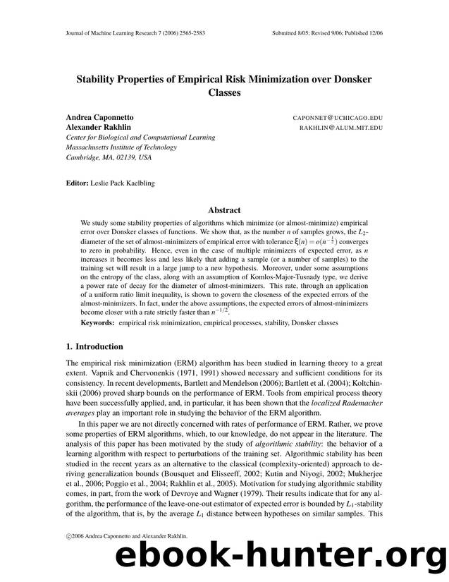 Stability Properties of Empirical Risk Minimization over Donsker Classes by Unknown