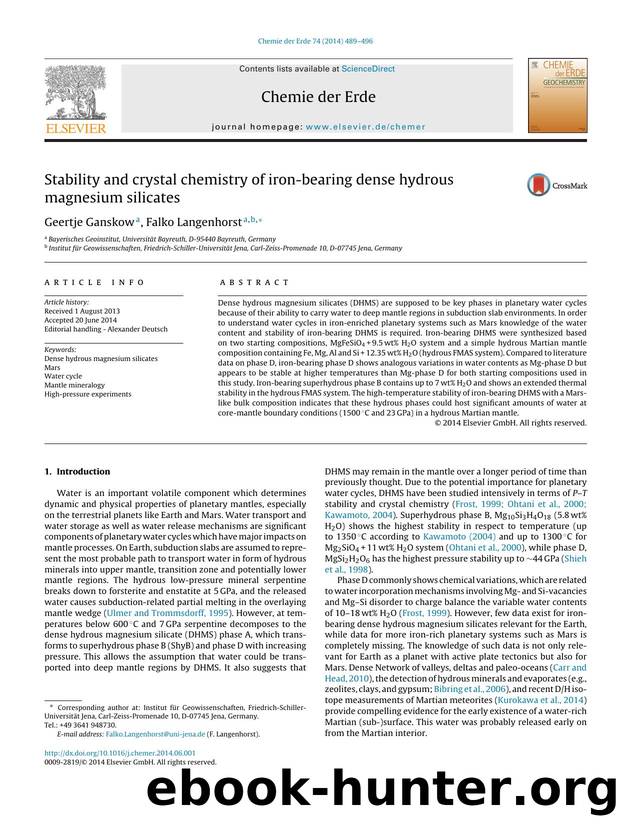 Stability and crystal chemistry of iron-bearing dense hydrous magnesium silicates by Geertje Ganskow & Falko Langenhorst