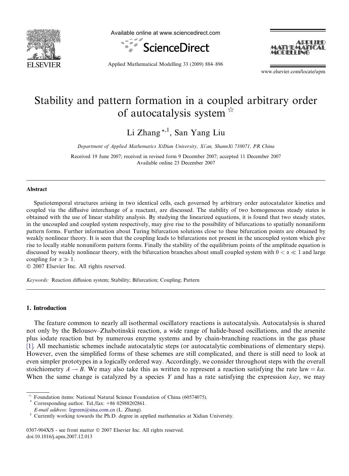 Stability and pattern formation in a coupled arbitrary order of autocatalysis system by Li Zhang; San Yang Liu