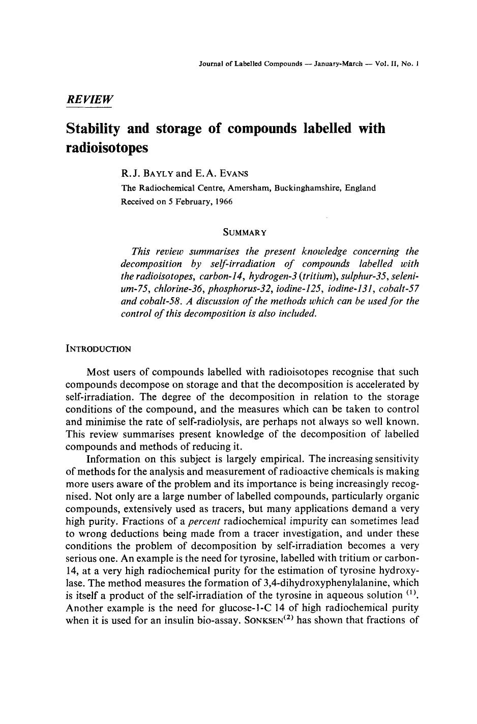 Stability and storage of compounds labelled with radioisotopes by Unknown