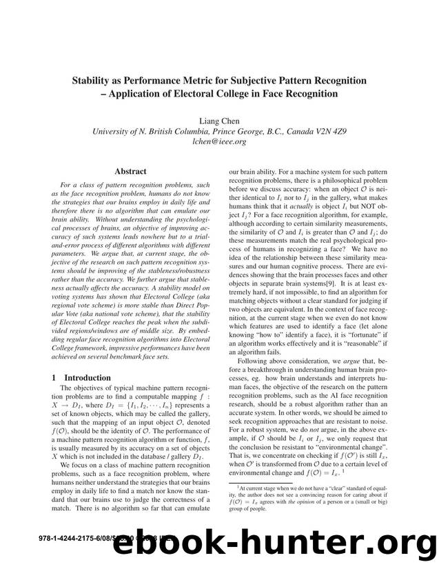 Stability as Performance Metric for Subjective Pattern Recognition - Application of Electoral College in Face Recognition by 