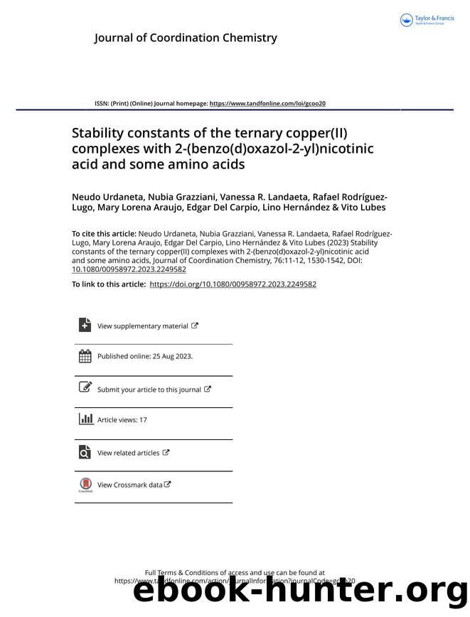 Stability constants of the ternary copper(II) complexes with 2-(benzo(d)oxazol-2-yl)nicotinic acid and some amino acids by unknow