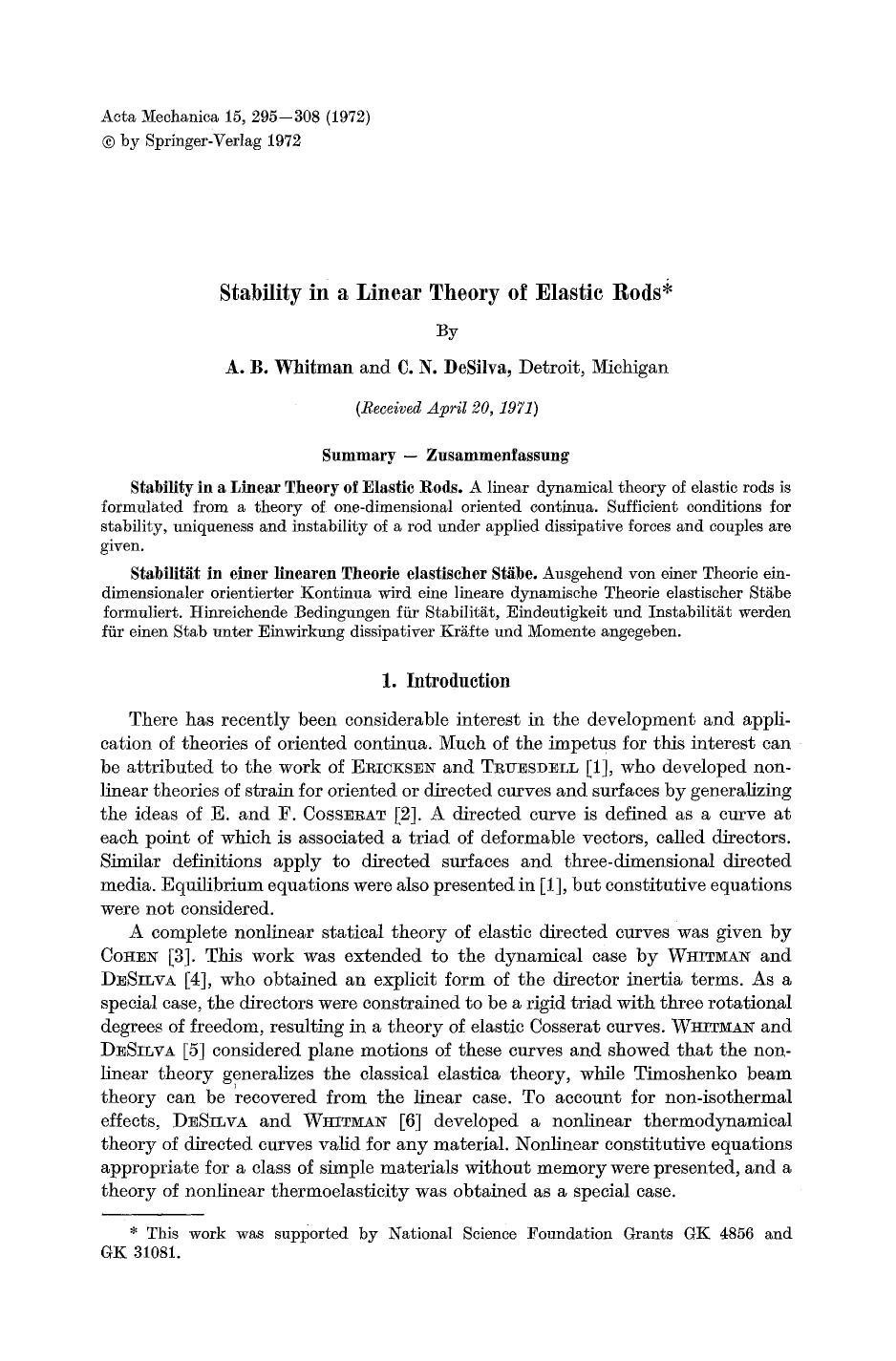 Stability in a linear theory of elastic rods by Unknown