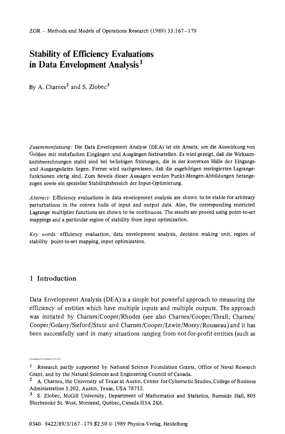 Stability of efficiency evaluations in data envelopment analysis by Unknown