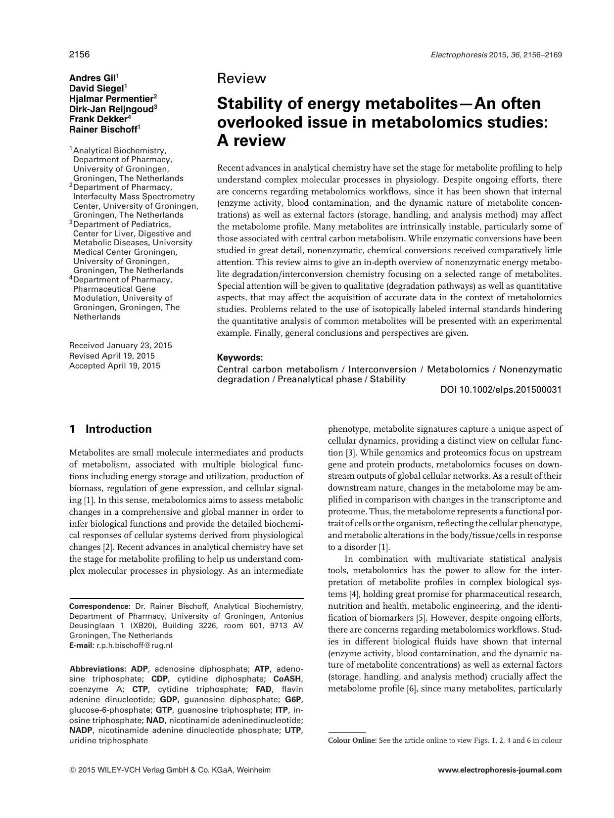 Stability of energy metabolites&#x02014;An often overlooked issue in metabolomics studies: A review by Unknown