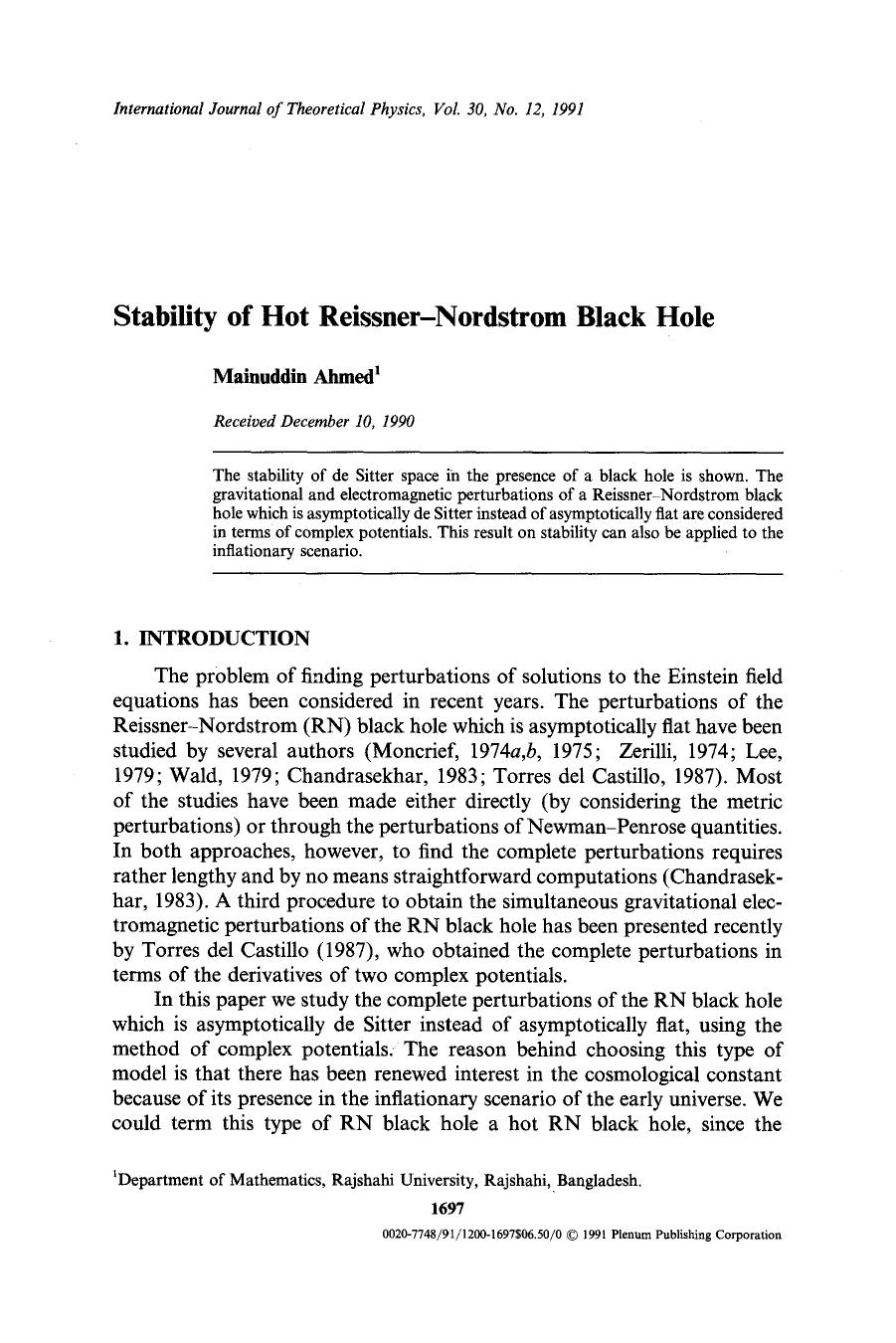 Stability of hot Reissner-Nordstrom black hole by Unknown