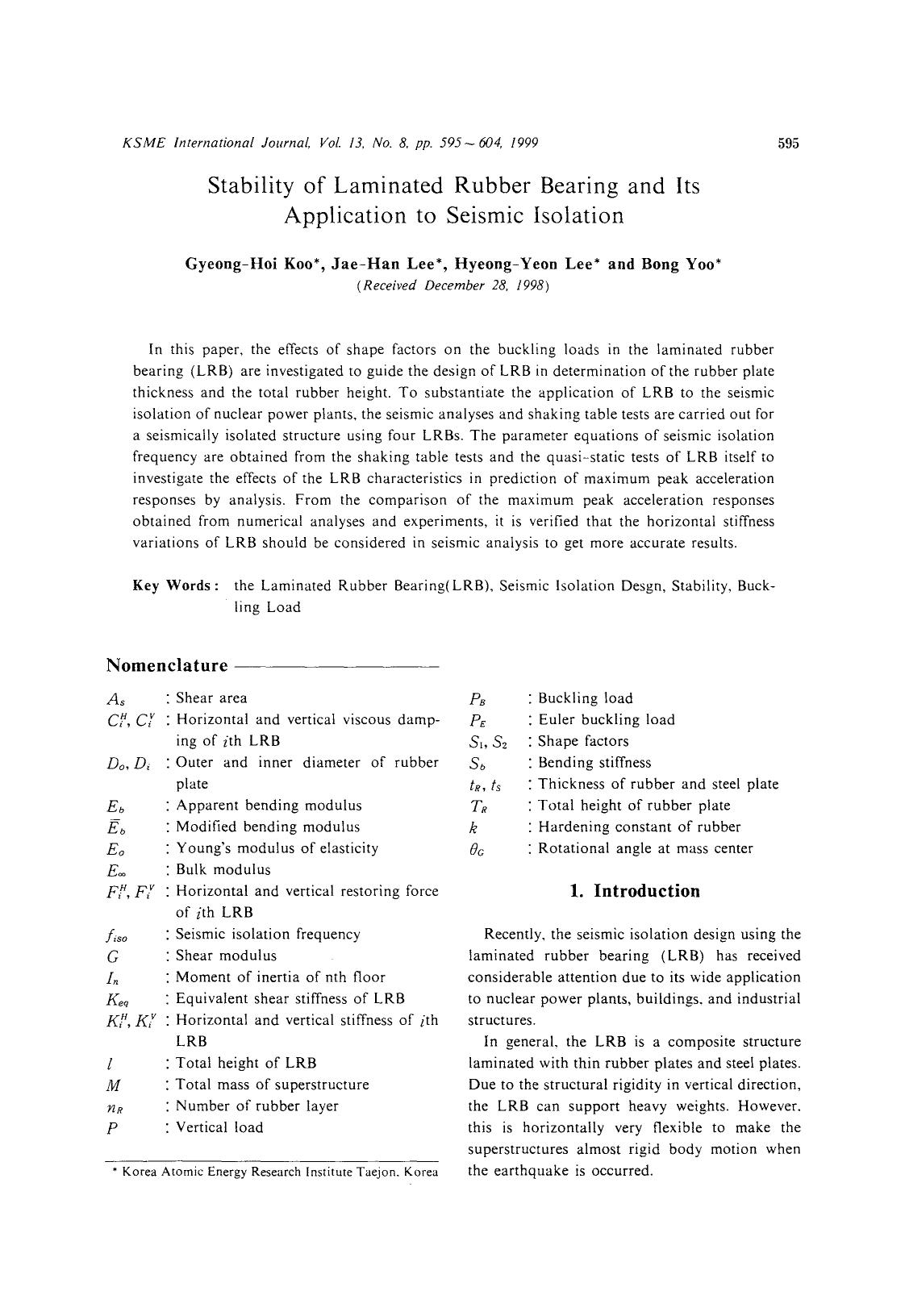Stability of laminated rubber bearing and its application to seismic isolation by Unknown
