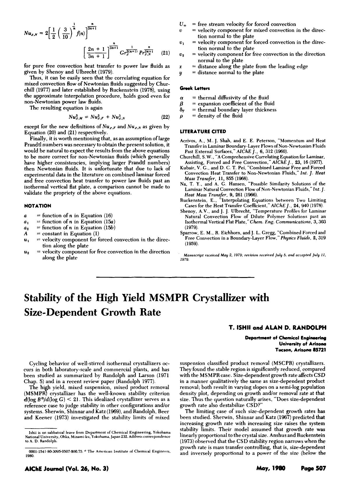 Stability of the high yield MSMPR crystallizer with size-dependent growth rate by Unknown