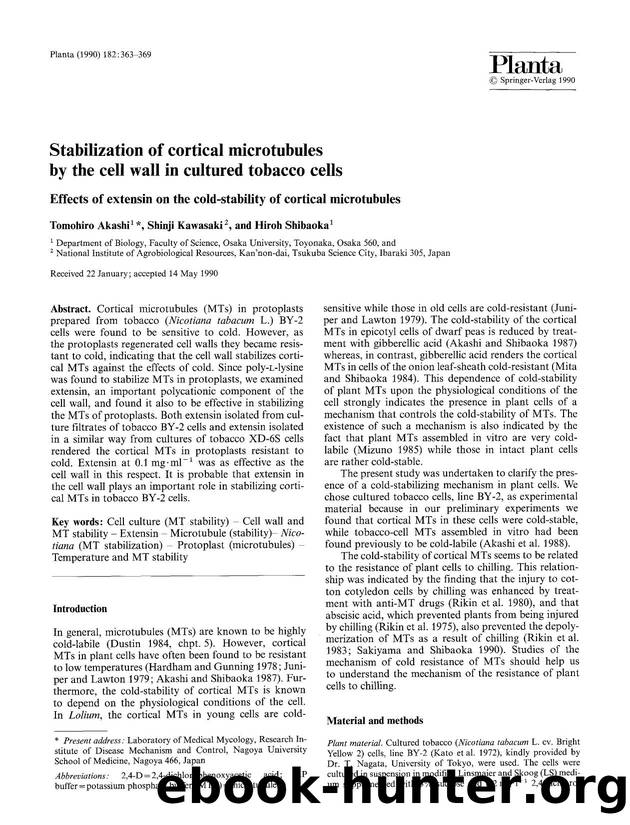 Stabilization of cortical microtubules by the cell wall in cultured tobacco cells by Unknown