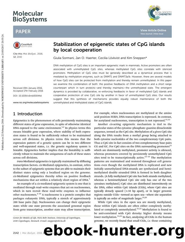 Stabilization of epigenetic states of CpG islands by local cooperation by Giulia Sormani & Jan O. Haerter & Cecilia L&övkvist & Kim Sneppen