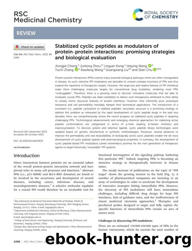 Stabilized cyclic peptides as modulators of proteinâprotein interactions: promising strategies and biological evaluation by unknow