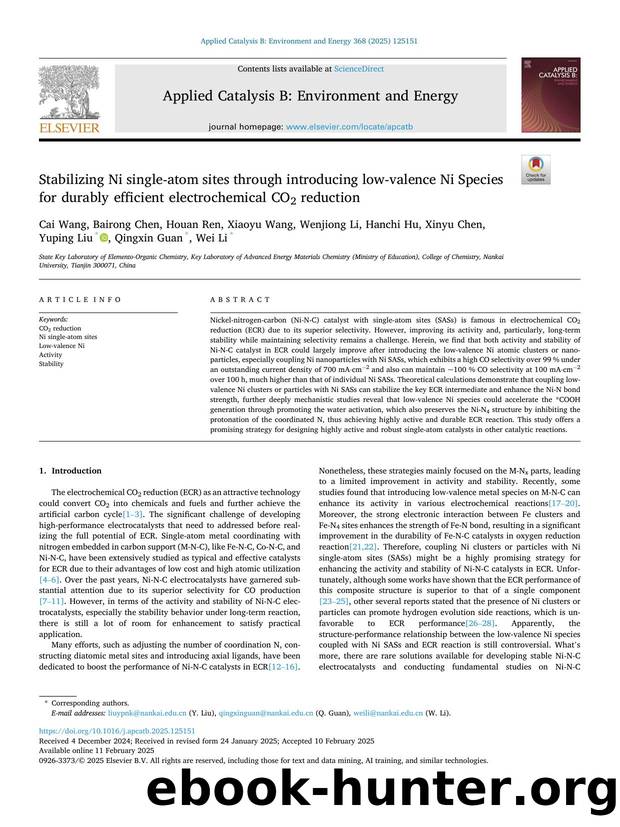 Stabilizing Ni single-atom sites through introducing low-valence Ni Species for durably efficient electrochemical CO2 reduction by unknow