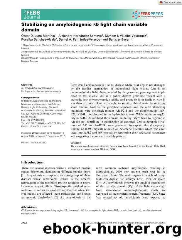 Stabilizing an amyloidogenic Î»6 light chain variable domain by Unknown