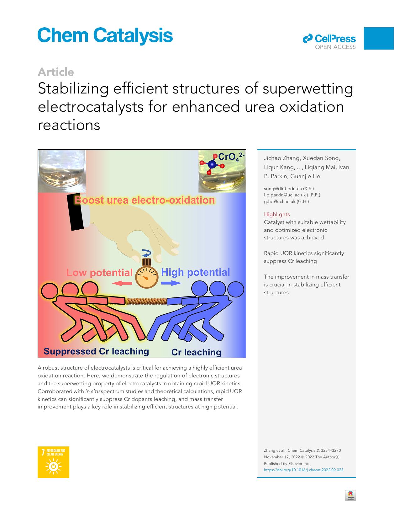 Stabilizing efficient structures of superwetting electrocatalysts for enhanced urea oxidation reactions by unknow