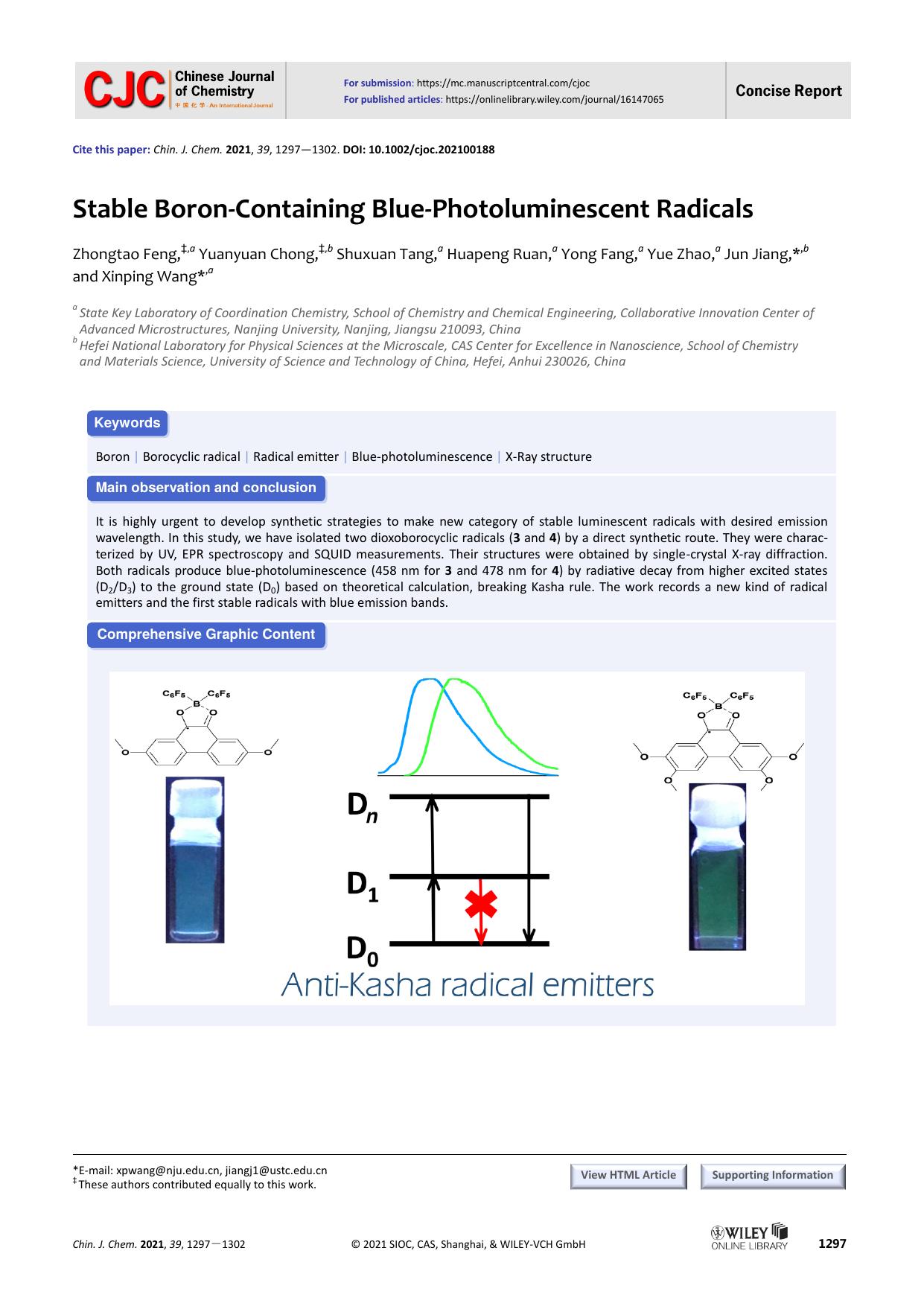Stable Boron-Containing Blue-Photoluminescent Radicals by fzt
