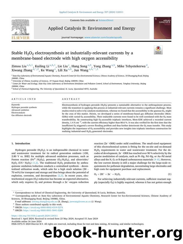Stable H2O2 electrosynthesis at industrially-relevant currents by a membrane-based electrode with high oxygen accessibility by unknow