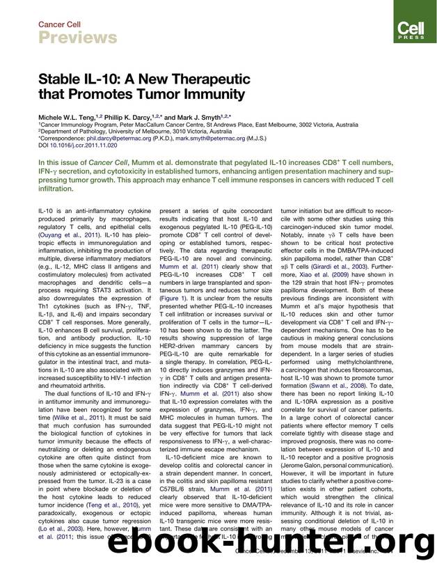 Stable IL-10: A New Therapeutic that Promotes Tumor Immunity by Michele W.L. Teng & Phillip K. Darcy & Mark J. Smyth