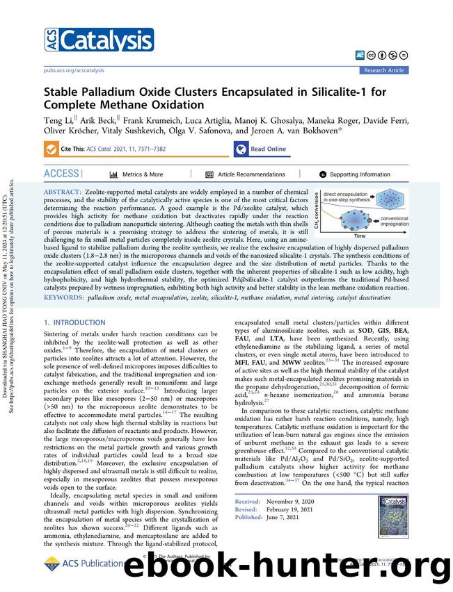 Stable Palladium Oxide Clusters Encapsulated in Silicalite-1 for Complete Methane Oxidation by unknow
