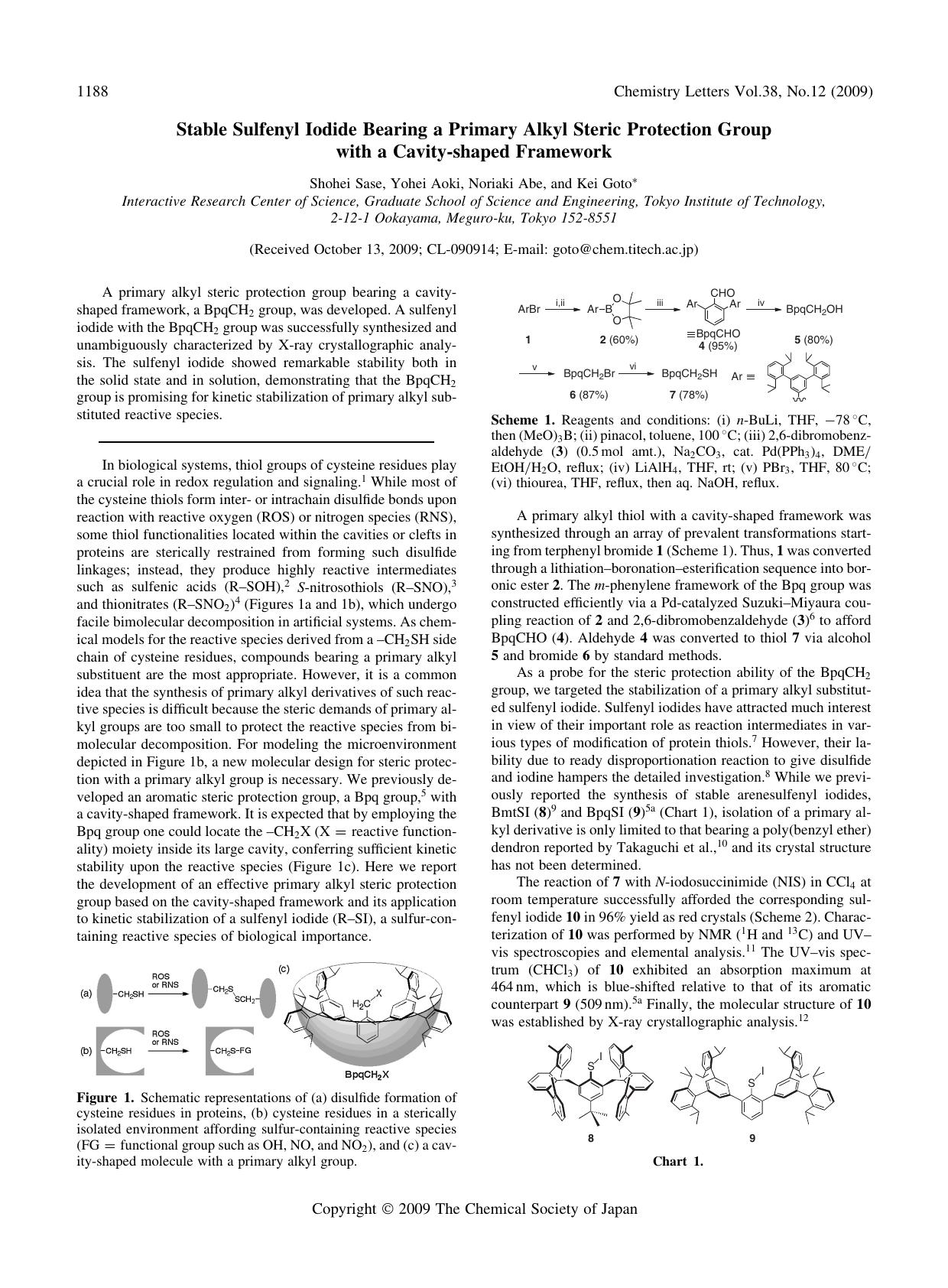 Stable Sulfenyl Iodide Bearing a Primary Alkyl Steric Protection Group with a Cavity-shaped Framework by Shohei Sase Yohei Aoki Noriaki Abe & Kei Goto