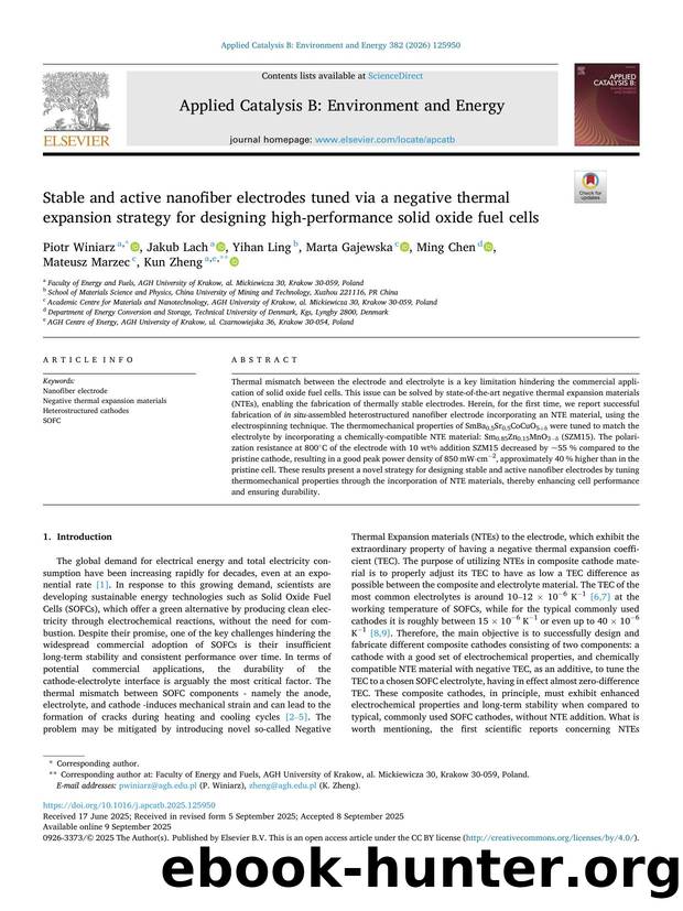 Stable and active nanofiber electrodes tuned via a negative thermal expansion strategy for designing high-performance solid oxide fuel cells by Piotr Winiarz & Jakub Lach & Yihan Ling & Marta Gajewska & Ming Chen & Mateusz Marzec & Kun Zheng