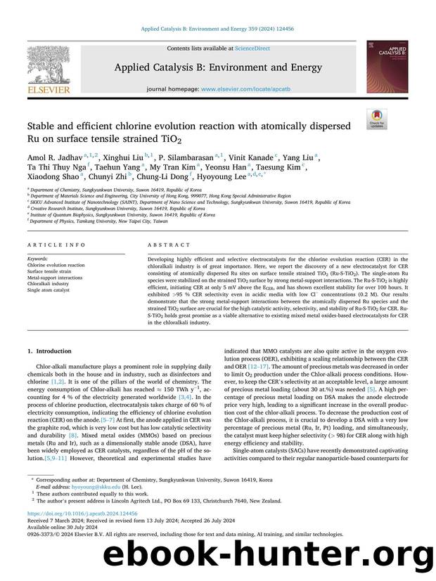 Stable and efficient chlorine evolution reaction with atomically dispersed Ru on surface tensile strained TiO2 by unknow